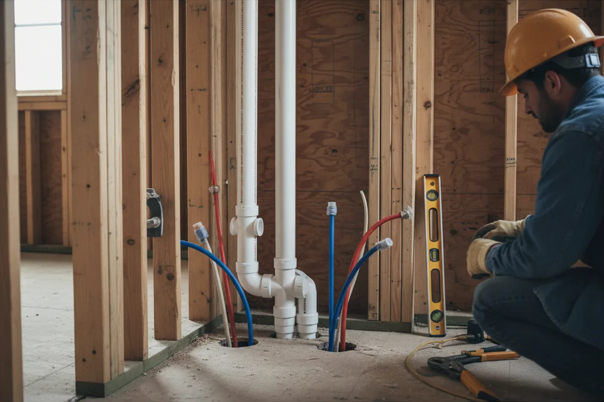 Drain and supply rough-in during Sump Pump Repair in Manlius
